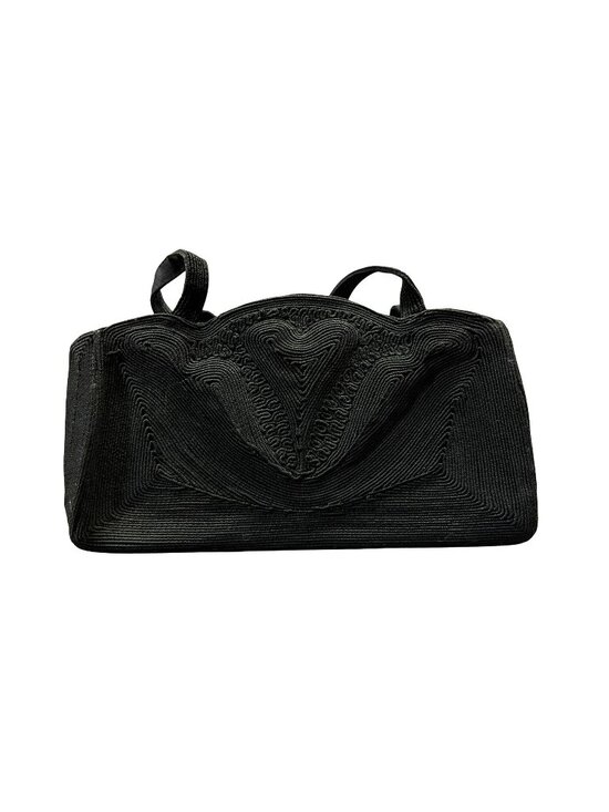 Handbags - Vintage Corde Black Top Handle Bag Heart Shape Textured Used
